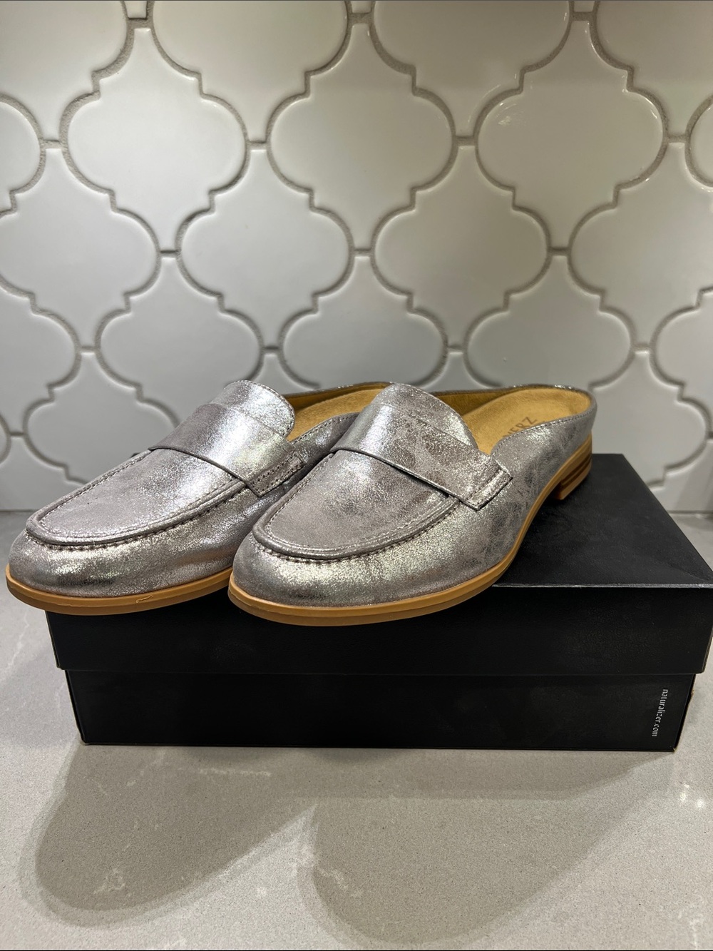 Naturalizer Metallic Silver Slip-On Penny Loafers